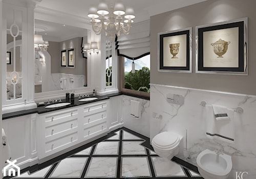 Konstancin Łazienka - Duża z dwoma umywalkami łazienka z oknem, styl tradycyjny - zdjęcie od KCDESIGN
