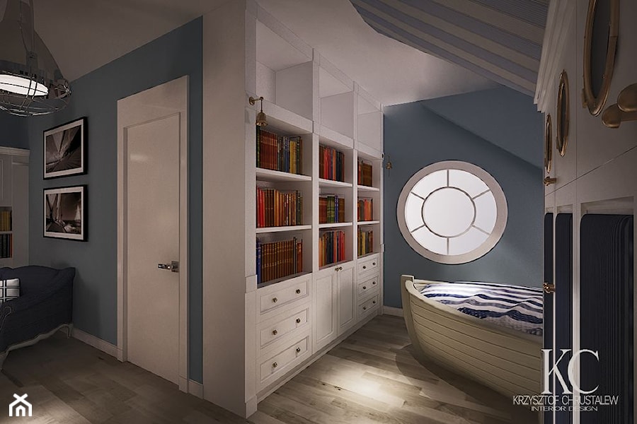 Pokój Marynarski - Średni niebieski pokój dziecka dla nastolatka dla chłopca, styl glamour - zdjęcie od KCDESIGN