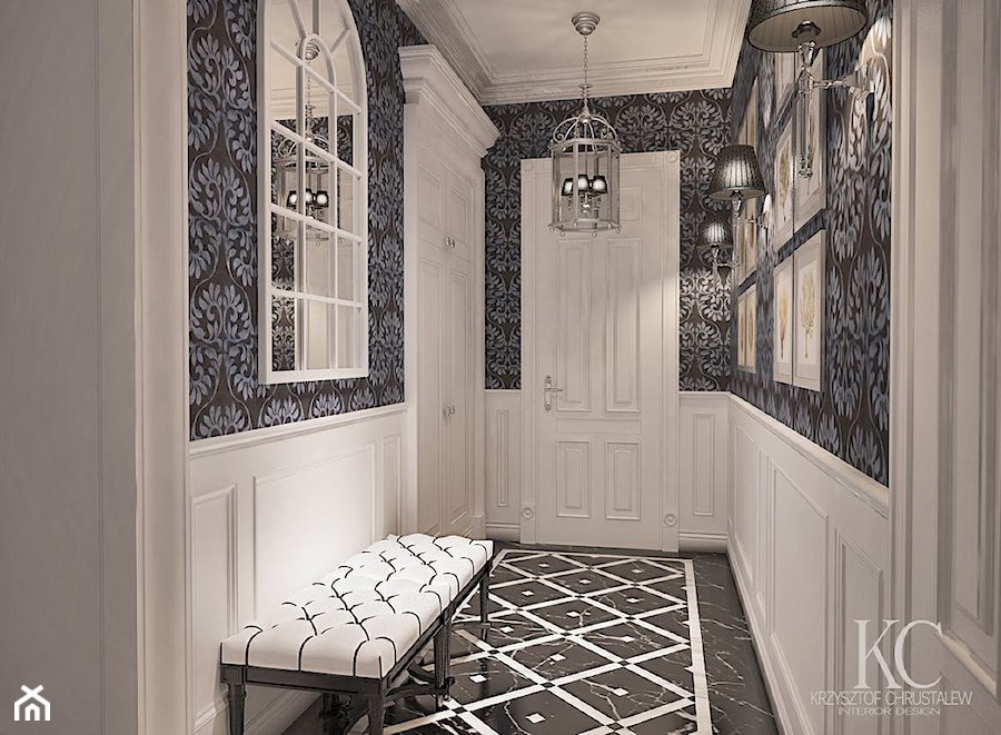 Mokotowska 8 Hall - Średni biały brązowy z marmurem na podłodze hol / przedpokój, styl tradycyjny - zdjęcie od KCDESIGN