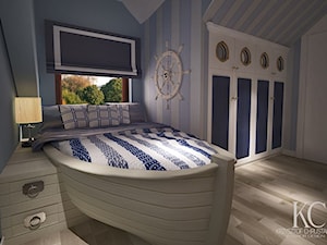 Pokój Marynarski - Średni biały niebieski z łóżkiem pokój dziecka dla nastolatka dla chłopca, styl ... - zdjęcie od KCDESIGN