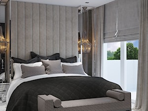 Sypialnia w Bydgoszczy - Średnia beżowa biała sypialnia z balkonem / tarasem, styl glamour - zdjęcie od KCDESIGN