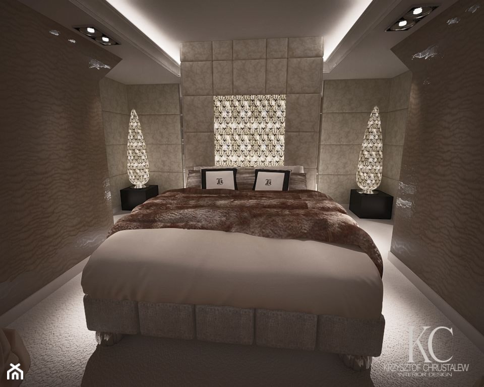 Sypialnia Glamour - Średnia beżowa szara sypialnia, styl glamour - zdjęcie od KCDESIGN - Homebook