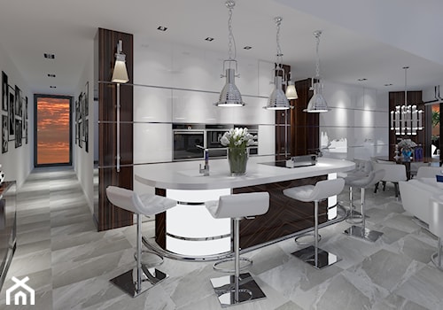 Średni biały czarny salon z kuchnią z jadalnią, styl nowoczesny - zdjęcie od KCDESIGN