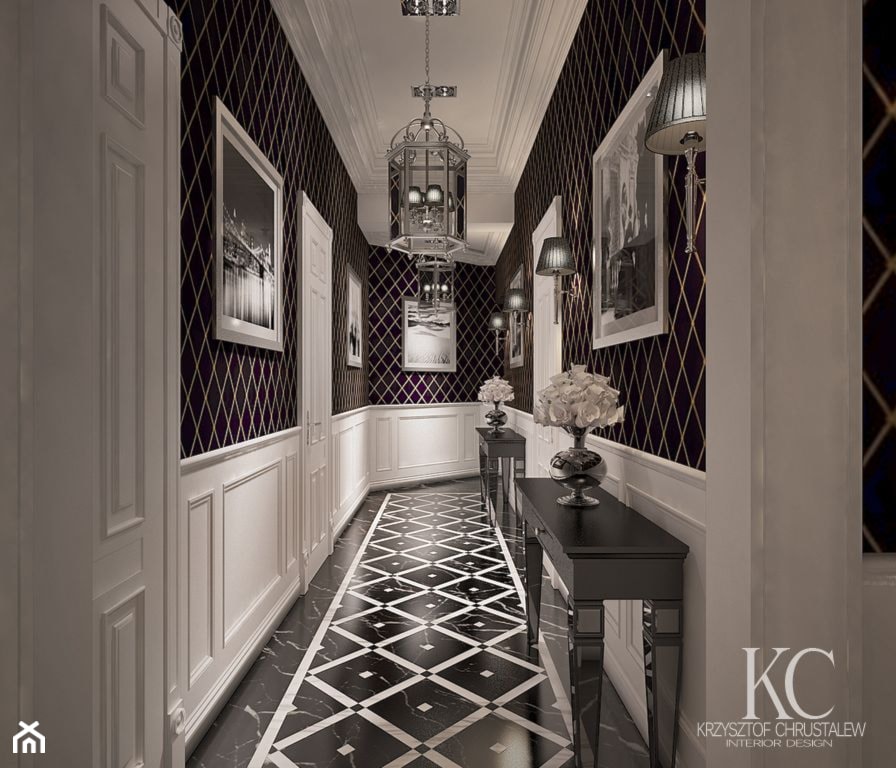 Mokotowska 8 Hall - Średni biały z marmurem na podłodze hol / przedpokój, styl tradycyjny - zdjęcie od KCDESIGN