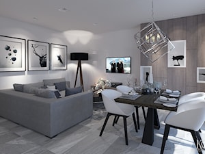 Apartament Otwock - Średni biały szary salon z jadalnią, styl nowoczesny - zdjęcie od KCDESIGN