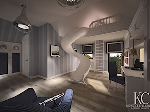 Pokój Marynarski - Duży biały niebieski z drabinkami pokój dziecka dla dziecka dla chłopca, styl glamour - zdjęcie od KCDESIGN