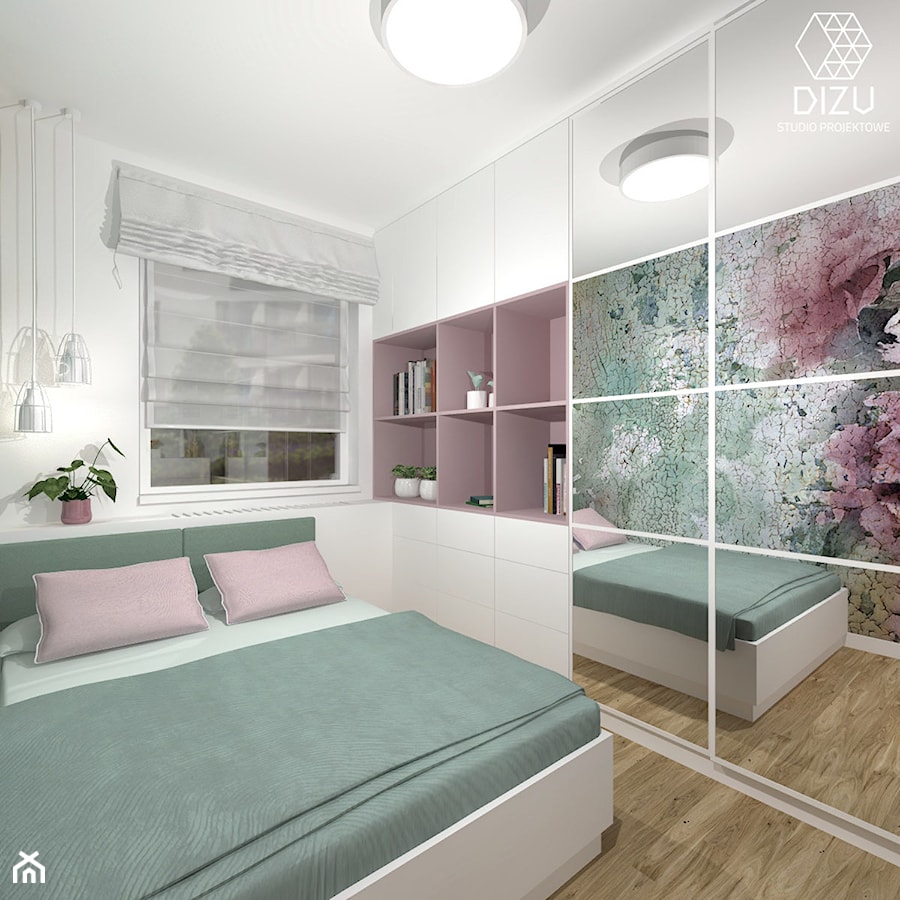 Pudrowe kolory w sypialni - Mieszkanie w Warszawie - zdjęcie od DIZU Studio Projektowe