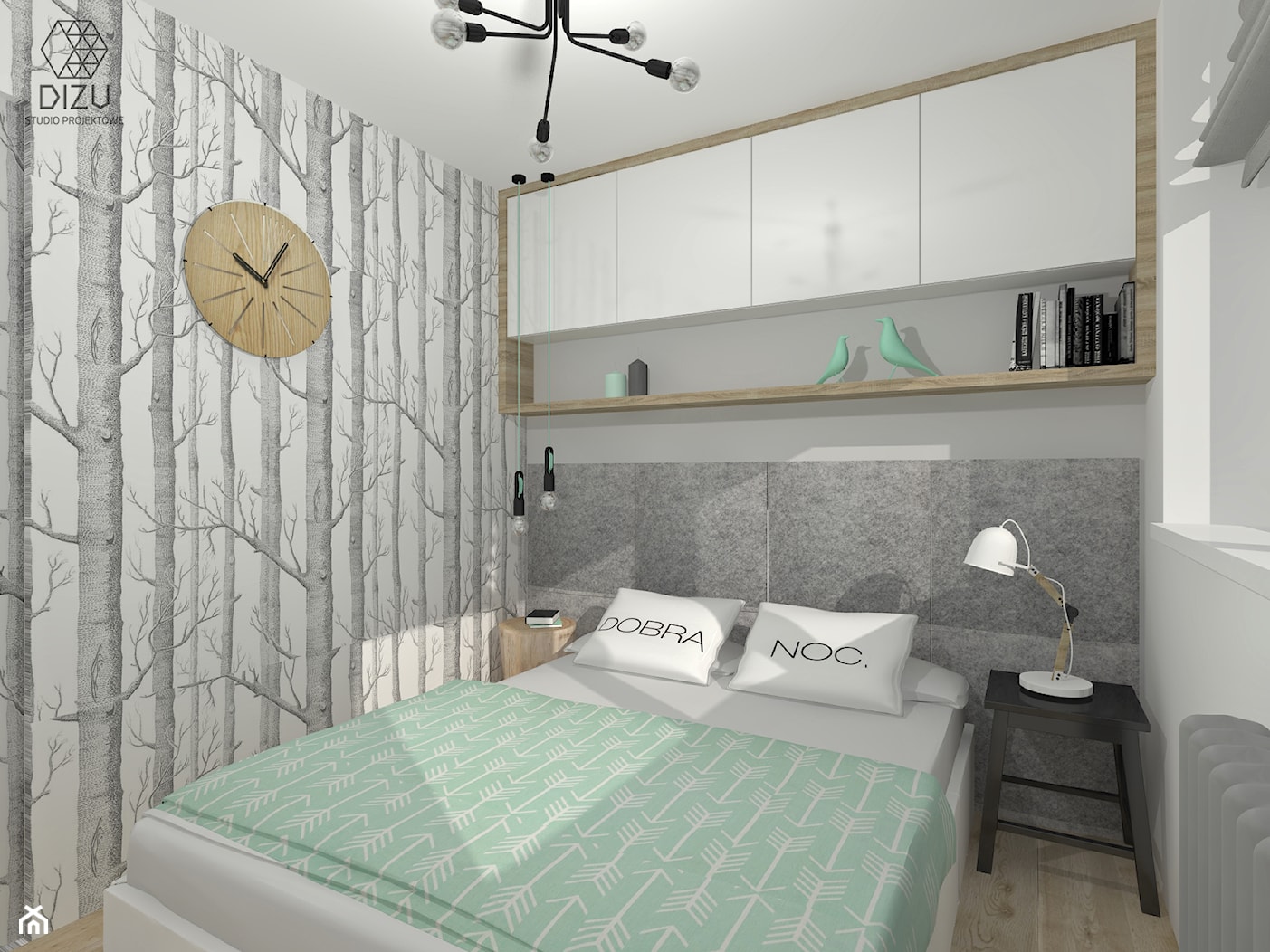 Sypialnia w stylu skandynawskim z dodatkami mięty- Chorzów - zdjęcie od DIZU Studio Projektowe - Homebook