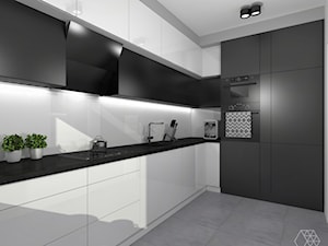 Biało-czarna kuchnia w Warszawie - zdjęcie od DIZU Studio Projektowe