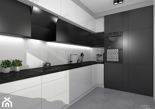 Biało-czarna kuchnia w Warszawie - zdjęcie od DIZU Studio Projektowe