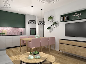 Pudrowy róż i zieleń - Mieszkanie w Warszawie (Salon) - zdjęcie od DIZU Studio Projektowe
