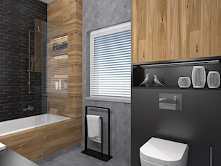 Nowoczesna łazienka z motywem drewna i czerni