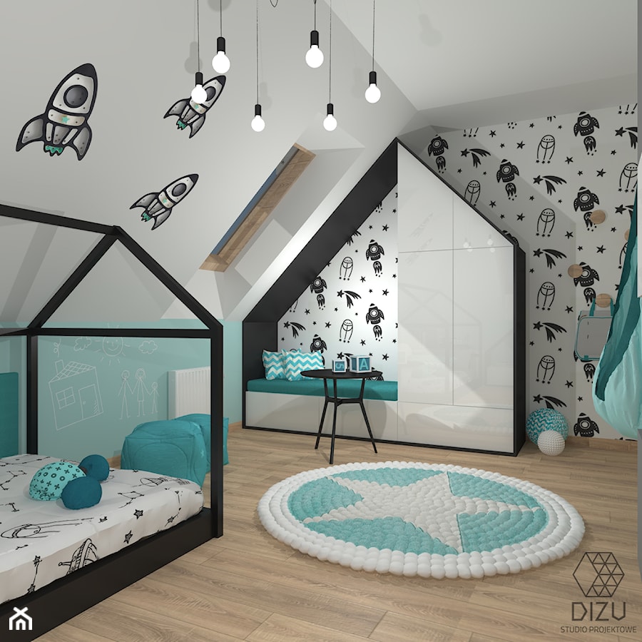 Projekt pokoju dla chłopca z miętowymi dodatkami - Bielsko-Biała - zdjęcie od DIZU Studio Projektowe