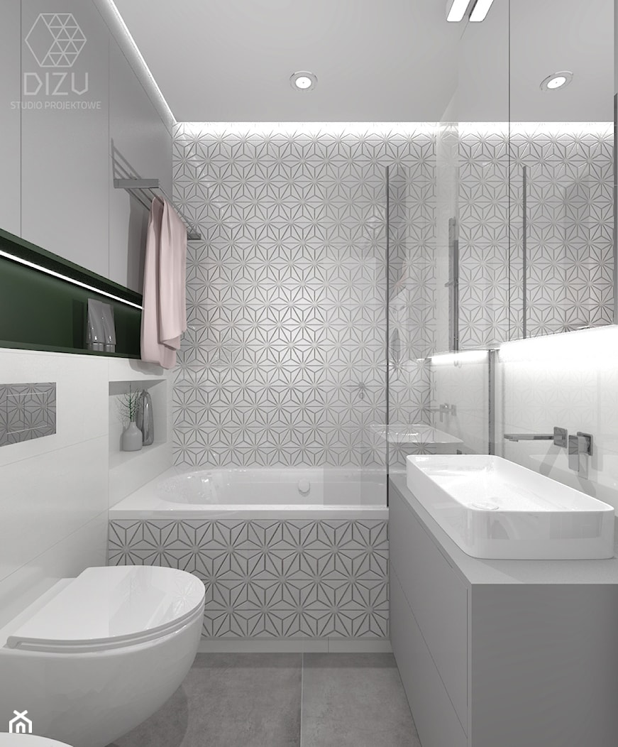 Jasna łazienka z białą mozaiką - Mieszkanie w Warszawie - zdjęcie od DIZU Studio Projektowe - Homebook