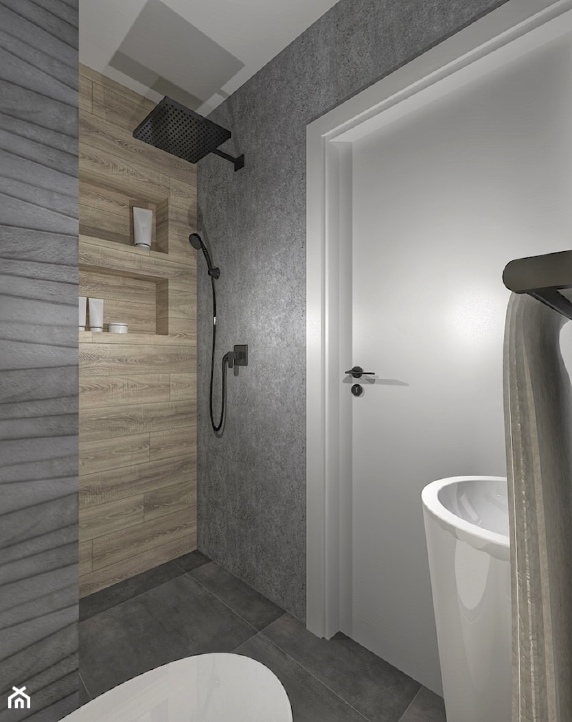 Dom w Zasolu Bielańskim - Mała łazienka z czarną armaturą - zdjęcie od DIZU Studio Projektowe - Homebook