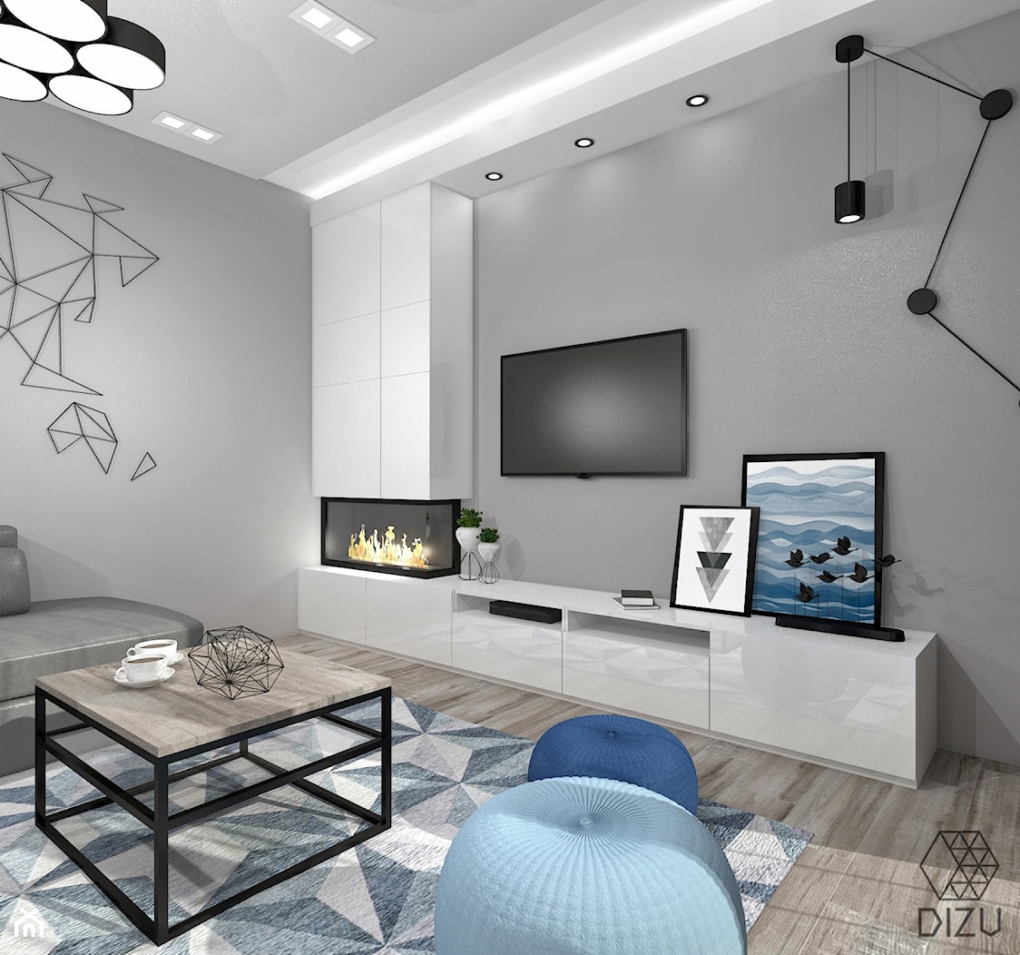 Mieszkanie z niebieskimi dodatkami- strefa dzienna - zdjęcie od DIZU Studio Projektowe - Homebook