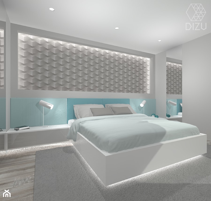 Delikatna, bezowa sypialnia z miętowymi akcentami - zdjęcie od DIZU Studio Projektowe