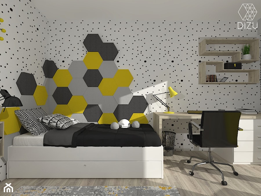 Pokój dla 10-latka z żółtymi akcentami - Grodziec - zdjęcie od DIZU Studio Projektowe