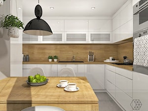 Biała kuchnia ożywiona drewnem - Bielsko-Biała - zdjęcie od DIZU Studio Projektowe