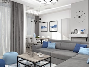 Mieszkanie z niebieskimi dodatkami- strefa dzienna - zdjęcie od DIZU Studio Projektowe