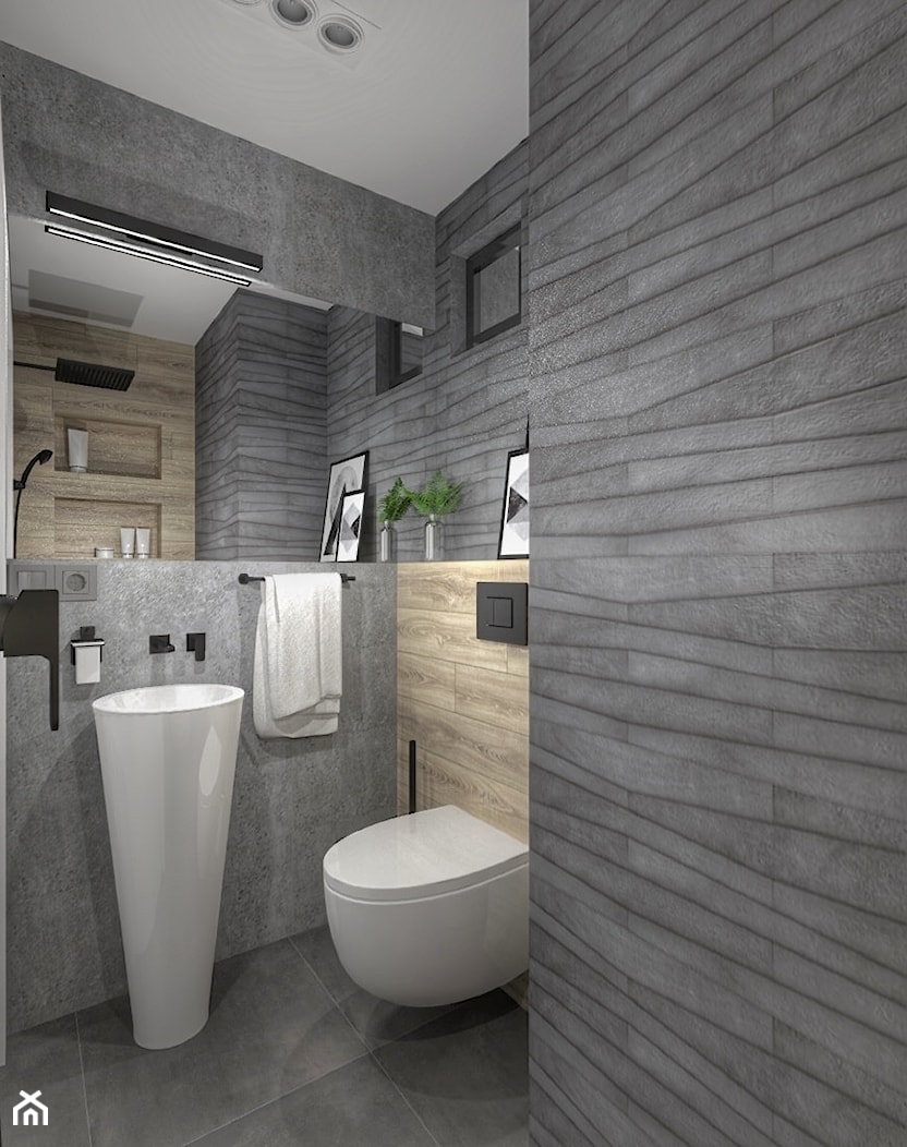 Dom w Zasolu Bielańskim - Mała łazienka z czarną armaturą - zdjęcie od DIZU Studio Projektowe - Homebook