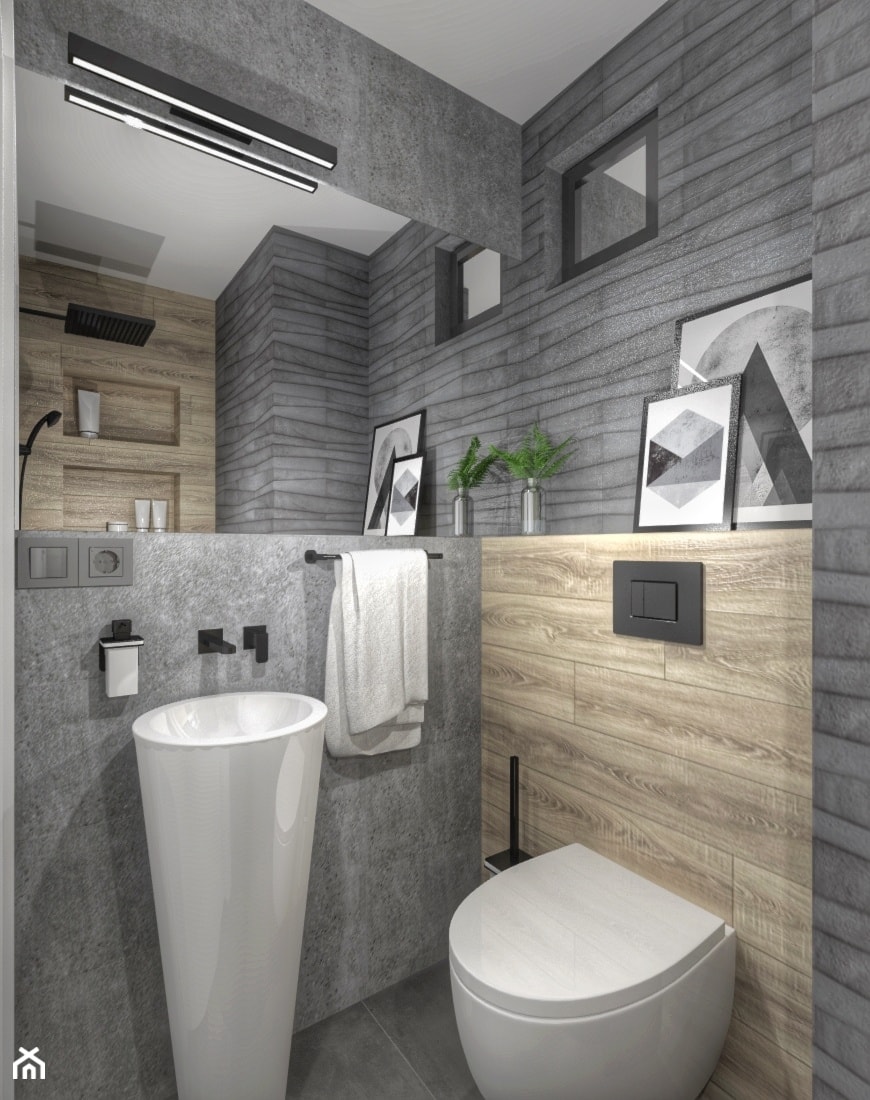 Dom w Zasolu Bielańskim - Mała łazienka z czarną armaturą - zdjęcie od DIZU Studio Projektowe
