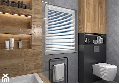 Nowoczesna łazienka z motywem drewna i czerni - zdjęcie od DIZU Studio Projektowe