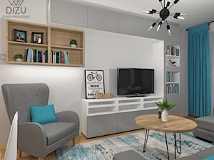 Małe mieszkanie w industrialnym stylu z niebieskimi dodatkami - zdjęcie od DIZU Studio Projektowe