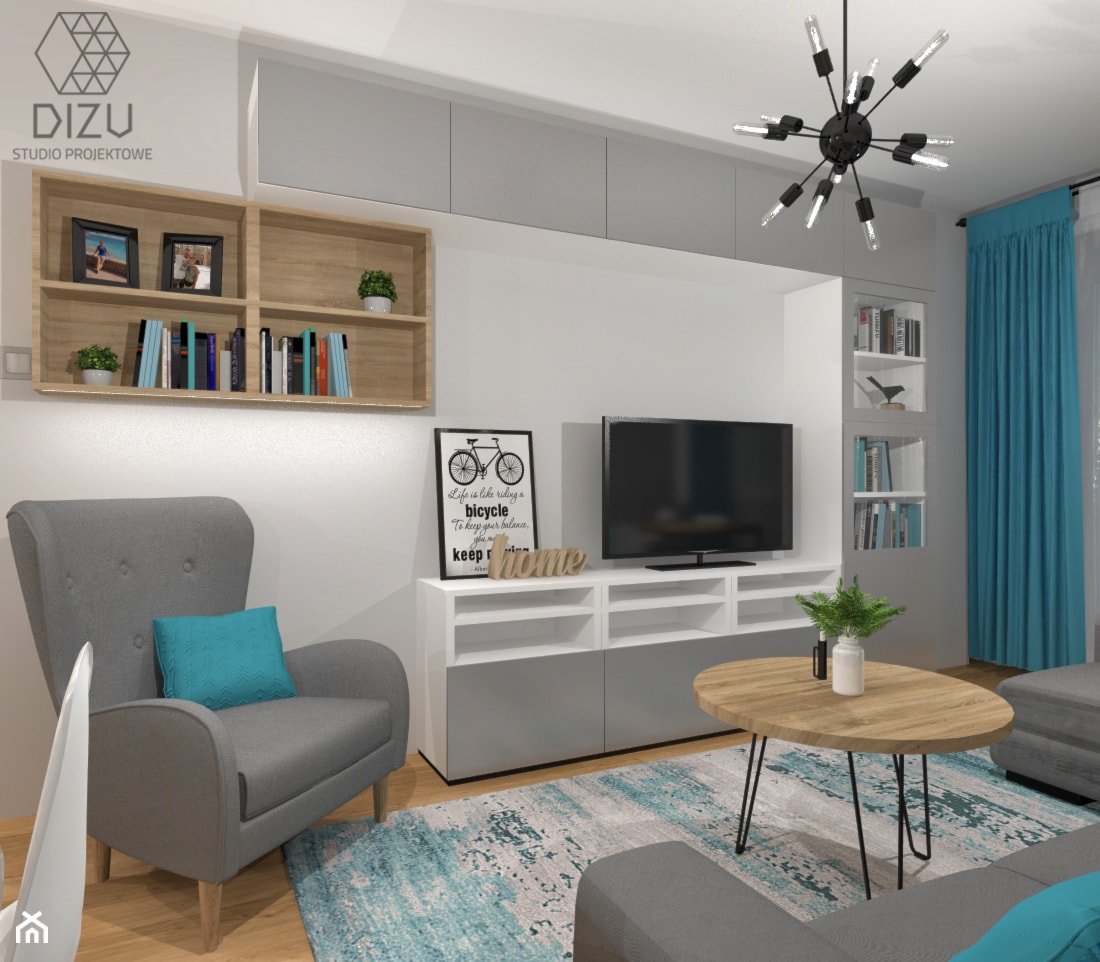 Małe mieszkanie w industrialnym stylu z niebieskimi dodatkami - zdjęcie od DIZU Studio Projektowe - Homebook