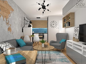 Małe mieszkanie w industrialnym stylu z niebieskimi dodatkami - Bielsko-Biała