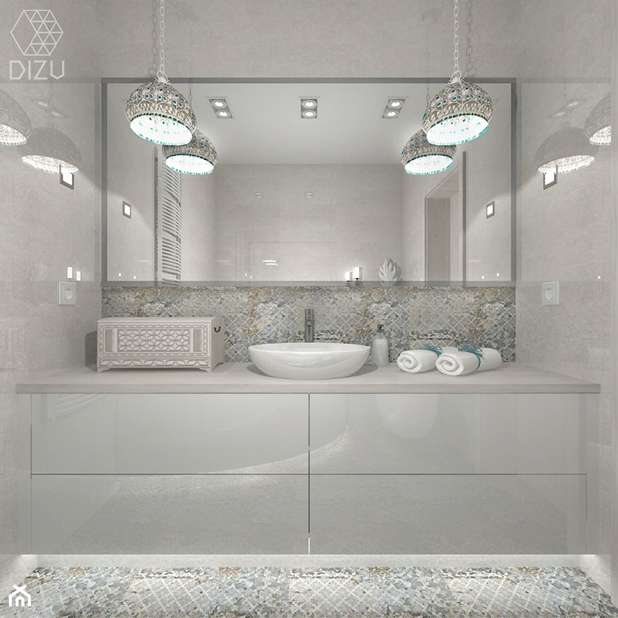 Stonowana łazienka z nutą orientu - Mazańcowice - zdjęcie od DIZU Studio Projektowe