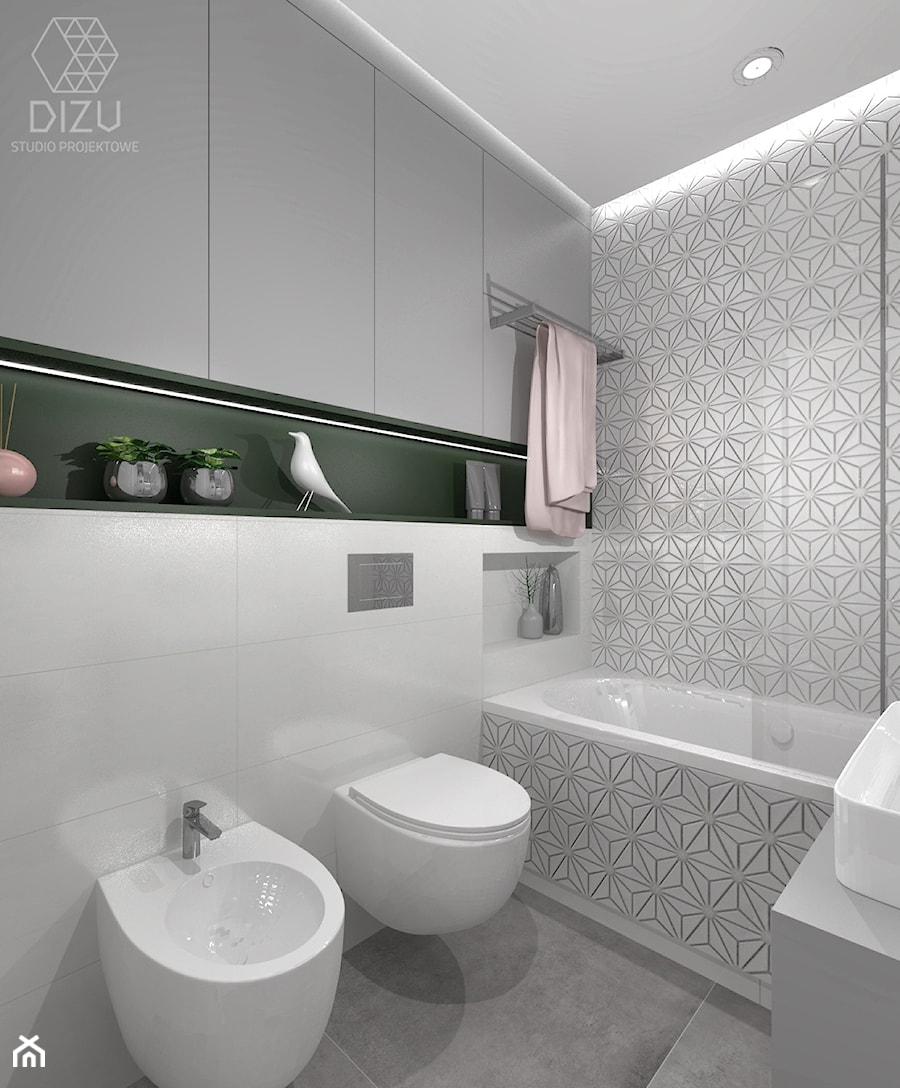 Jasna łazienka z białą mozaiką - Mieszkanie w Warszawie - zdjęcie od DIZU Studio Projektowe