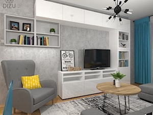 Mieszkanie z energetycznymi kolorami w Bielsku-Białej- SALON Z KUCHNIĄ - zdjęcie od DIZU Studio Projektowe