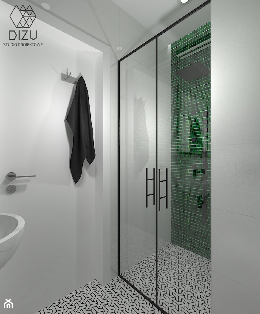 Mała łazienka z zielonym akcentem - Mieszkanie w Warszawie - zdjęcie od DIZU Studio Projektowe