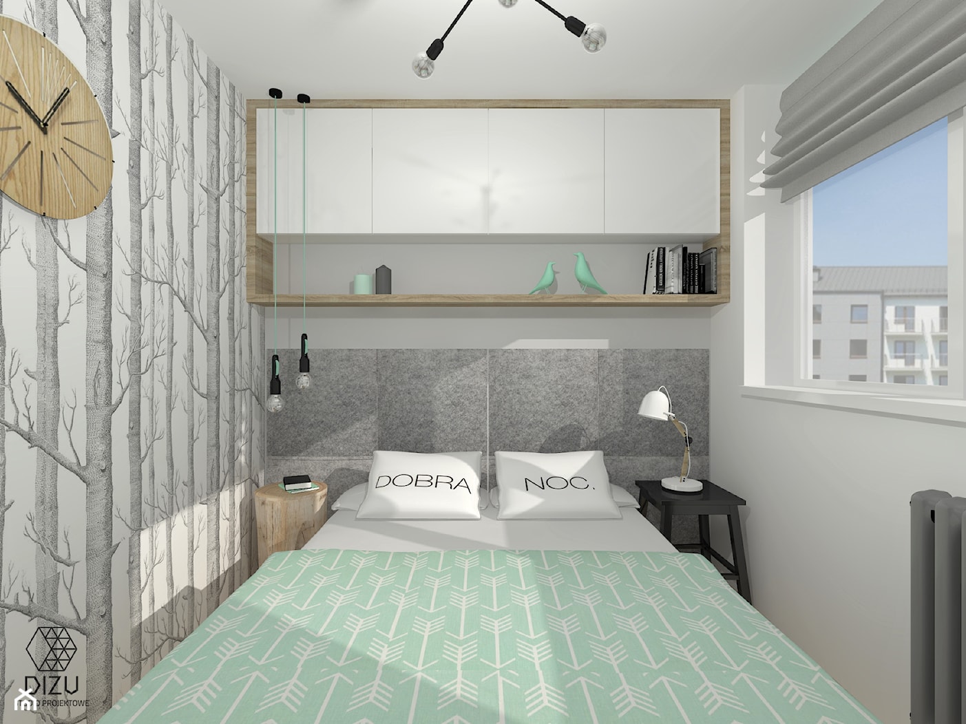 Sypialnia w stylu skandynawskim z dodatkami mięty- Chorzów - zdjęcie od DIZU Studio Projektowe - Homebook