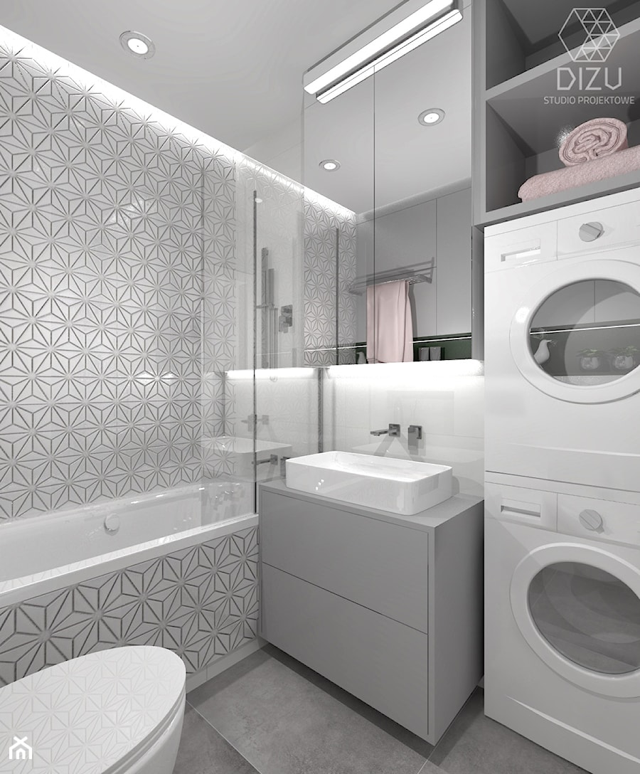 Jasna łazienka z białą mozaiką - Mieszkanie w Warszawie - zdjęcie od DIZU Studio Projektowe