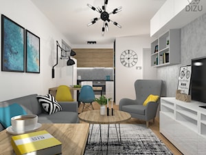 Mieszkanie z energetycznymi kolorami w Bielsku-Białej- SALON Z KUCHNIĄ - zdjęcie od DIZU Studio Projektowe