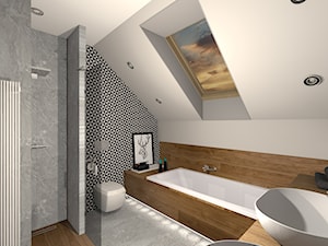 łazienki - Średnia na poddaszu z dwoma umywalkami z punktowym oświetleniem łazienka z oknem, styl nowoczesny - zdjęcie od PROVISUAL BIURO PROJEKTOWE