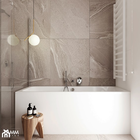 WORONICZA - Mała bez okna z marmurową podłogą łazienka, styl minimalistyczny - zdjęcie od FAMM DESIGN