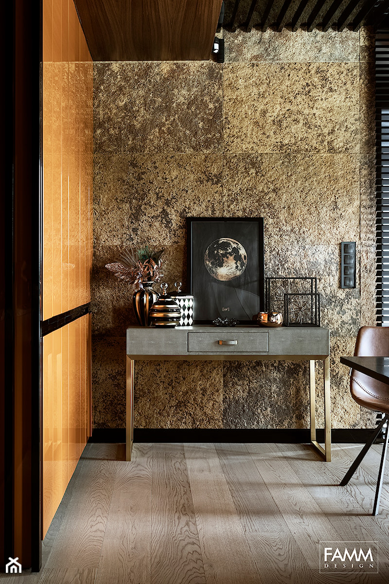 SESJA TORUŃ - Średni beżowy brązowy salon z jadalnią, styl nowoczesny - zdjęcie od FAMM DESIGN