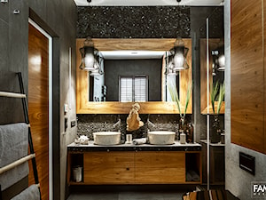 SESJA WILANÓW - Mała z lustrem z dwoma umywalkami z punktowym oświetleniem łazienka z oknem, styl nowoczesny - zdjęcie od FAMM DESIGN