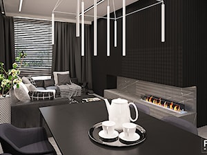 BLACK & WHITE - Średni szary czarny salon z jadalnią, styl minimalistyczny - zdjęcie od FAMM DESIGN