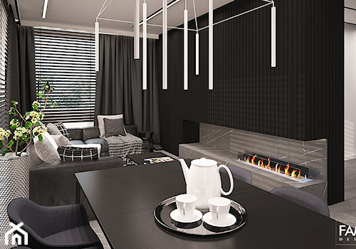 BLACK & WHITE - Średni czarny szary salon z jadalnią, styl minimalistyczny - zdjęcie od FAMM DESIGN