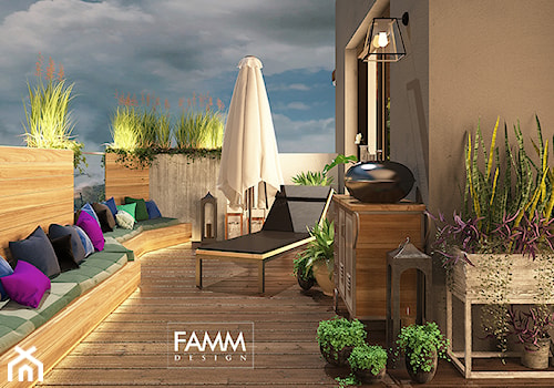 LOFT LOVE - Duży z meblami ogrodowymi z donicami na kwiaty taras z tyłu domu, styl industrialny - zdjęcie od FAMM DESIGN