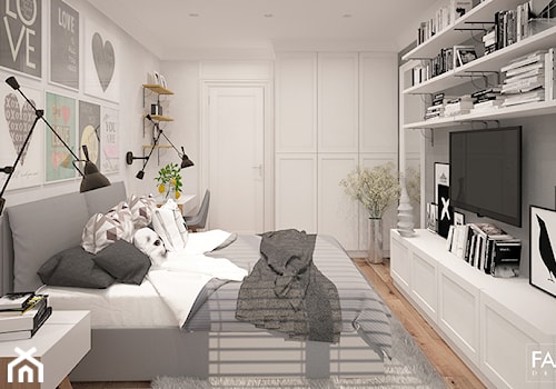 SKANDYNAWSKI LOOK - Średnia biała szara sypialnia, styl skandynawski - zdjęcie od FAMM DESIGN