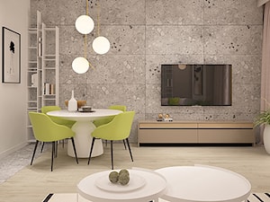 METRO POINT - Duży biały szary salon z kuchnią z jadalnią, styl nowoczesny - zdjęcie od FAMM DESIGN