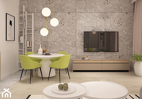 METRO POINT - Duży biały szary salon z kuchnią z jadalnią, styl nowoczesny - zdjęcie od FAMM DESIGN