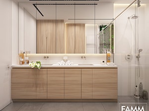 W NEUTRALNYCH BARWACH - Średnia bez okna z lustrem z dwoma umywalkami łazienka, styl minimalistyczny - zdjęcie od FAMM DESIGN