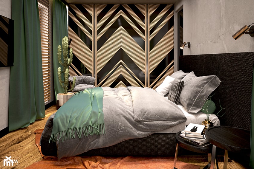 LUBLIN PO MOJEMU - Średnia czarna szara sypialnia, styl industrialny - zdjęcie od FAMM DESIGN