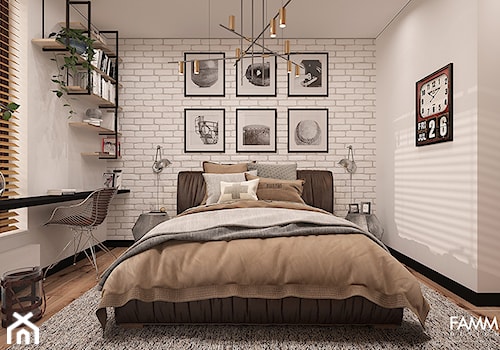 INDUSTRIALNY MINIMAL - Mała biała z biurkiem sypialnia, styl industrialny - zdjęcie od FAMM DESIGN